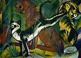 Franz Marc Canvas Paintings - Drei Katzen